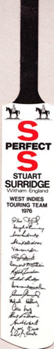 West Indies cricket memorabilia 1976 England tour mini cricket bat