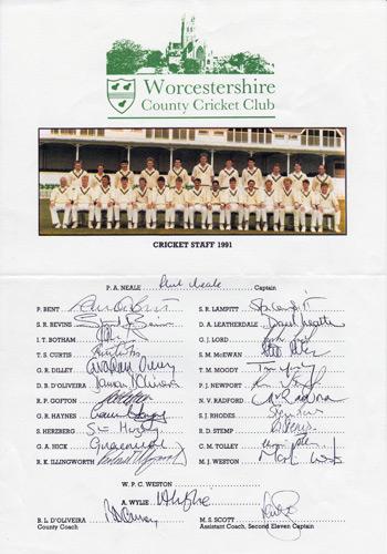 Worcestershire LIMITED EDITION CRICKET PRINTS HAND SIGNED, COMPTON, BEDSER, GOWER, EVANSe CCC 1991 signed team sheet inc Ian Botham Graeme Hick