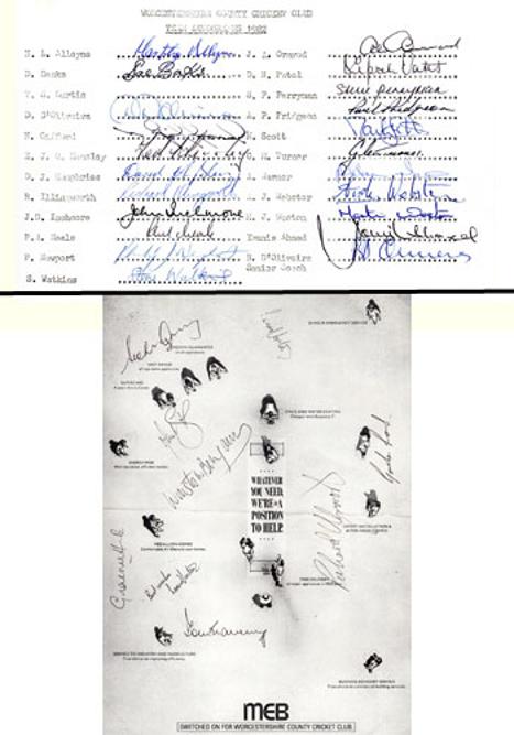 Worcs-team-sheet-1982-West-Indies-field-chart-1988-cricket-memorabilia