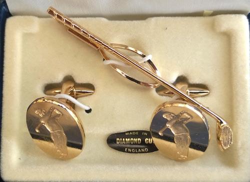 golf-jewellery-gold-plated-diamond-cut-cuff-links-tie-pin-clip-box-bling-memorabilia-fashion-golfing-golfer-accoutrements