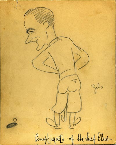 1930s-Turf-Club-London-golf-caricature-drawing-artwork-hand-drawn-zels-artist-plus-fours-henry-cotton-golfer