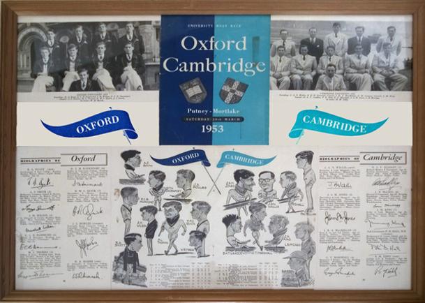 1953-Boat-Race-programme-montage-oxford-university-cambridge-dark-blue-light-caricatures-signatures-autographs-bio