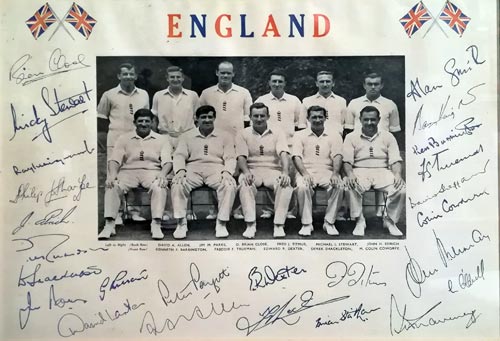 1963-England-test-cricket-memorabilia-team-photo-signed-colin--cowdrey-autograph-trueman-barrington-illingworth-close-edrich