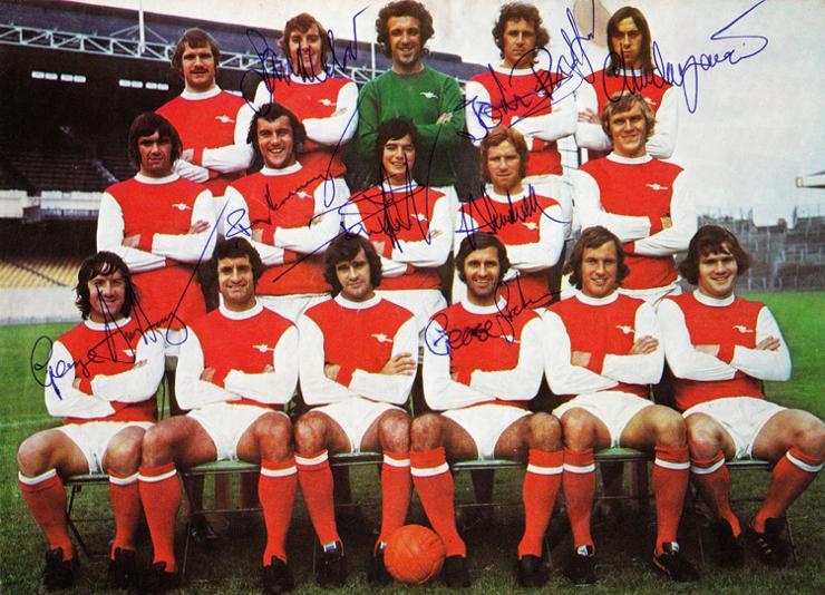 1973-Arsenal-FC-memorabilia-signed-team-photo-Gunners-FA-Cup-Semi-Final-Alan-Ball-autograph-Ray-Kennedy-autograph