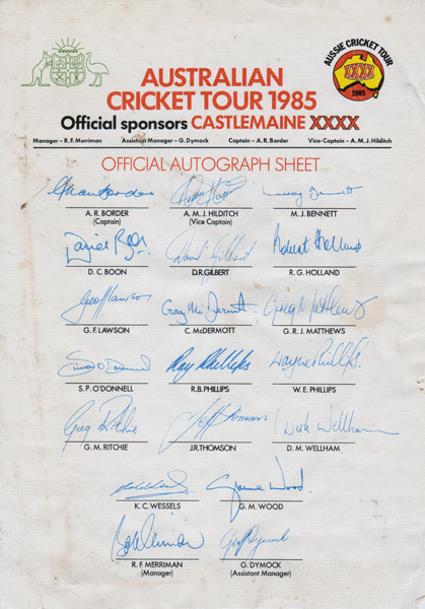 1985-Australia-cricket-memorabilia-signed-team-sheet-ashes-tour-castlemaine-xxxx-squad-autographs