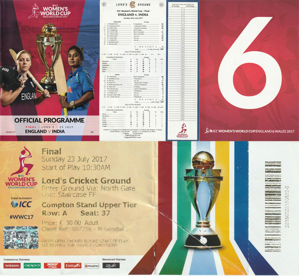 2017-Womens-World-Cup-Cricket-Final-Lords-England-v-India-programme-scorecard-ticket