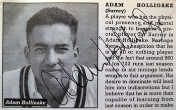 ADAM-HOLLIOAKE-memorabilia-signed-Surrey-cricket-memorabilia-player-bio-pic-autograph
