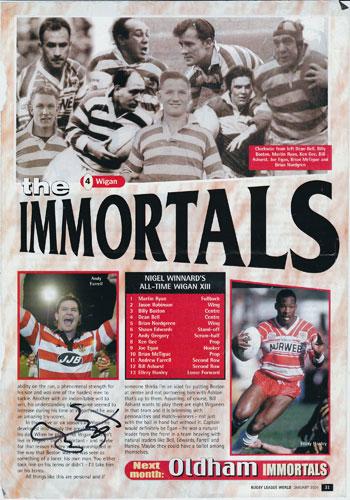 ANDY FARRELL signed Rugby League magazine article Wigan RLFC Immortals Legends rugby memorabilia
