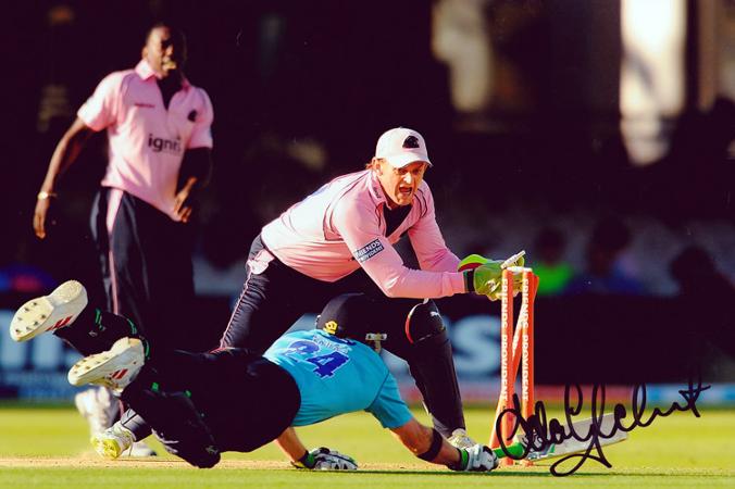 Adam-Gilchrist-autograph-signed-Middx-Run-Out-photo-Australia cricket memorabilia 