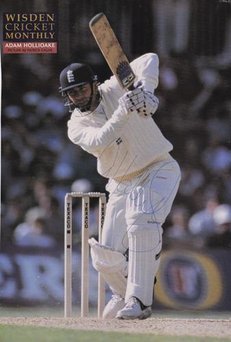 Adam-Hollioake-autograph-signed-Surrey-CCC-Cricket-memorabilia-Wisden-monthly-poster-batting-England