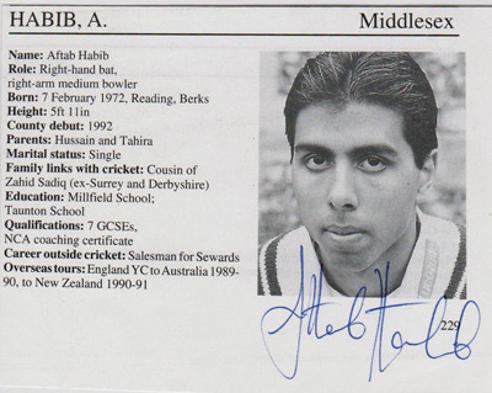 Aftab-Habib-autograph-signed-Middlesex-cricket-memorabilia-Middx-CCC-county-batsman-playfair-whos-who-biography-bio