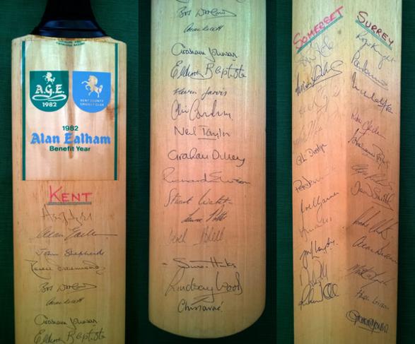 alan ealham signed benefit cricket bat kent cricket memorabilia flying pig kccc autograph