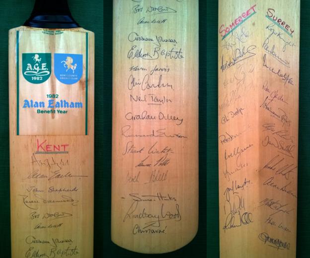 ALAN EALHAM (KENT) SIGNED CRICKET BAT 1982 BENEFIT YEAR