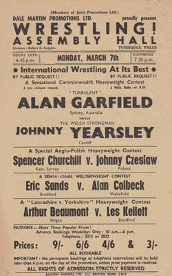 Alan-Garfield-autograph-John-Yearsley-signed-wrestling-flyer-wrestler-Dale-Martin-Promotions-les-kellett-johnny-czeslaw-spencer-churchill-tunbridge-wells-1970s