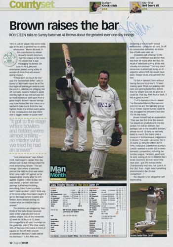 Alastair-Brown-autograph-signed-Surrey-CCC-Cricket-memorabilia-man-of-match-mag-article-Wisden-Monthly-350
