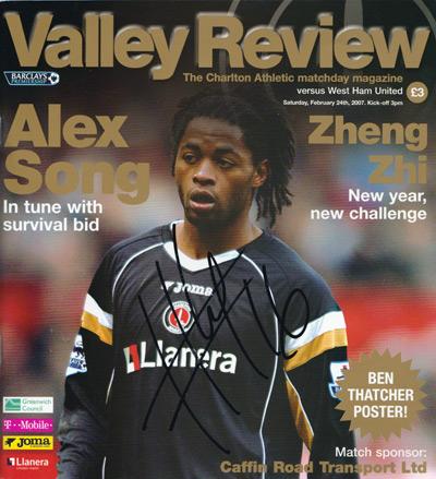 Alex-Song-autograph-signed-Charlton-Athletic-football-memorabilia-Feb-2007-match-day-programme-v-west-ham-united-the-valley-review-arsenal-cafc-france-signature