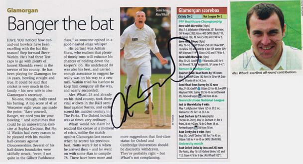 Alex-Wharf-autograph-signed-Glamorgan-cricket-memorabilia-bowler-signature-wales