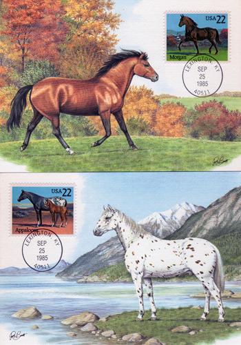 American-horse-memorabilia-Morgan-Saddlebred-Equestrian-Quarterhorse-Memorabilia-USA-Stamps-22-cents-FDC-Folk-Art-Equestrian-Memorabilia-Rodeo-USA-Sports