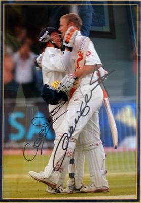 Andrew Flintoff autographed signed 2005 Ashes cricket memorabilia Geraint Jones autograph England Australia Freddie framed victory montage