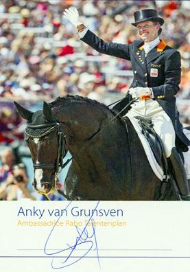 ANKY van GRUNSVEN (Netherlands - 3  x Olympic Dressage champion) Signed Olympics promotional card. 