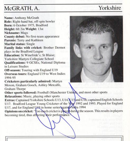 Anthony-McGrath-autograph-signed-yorkshire-cricket-memorabilia-yorks-ccc-England-batsman-captain-essex-coach-signature