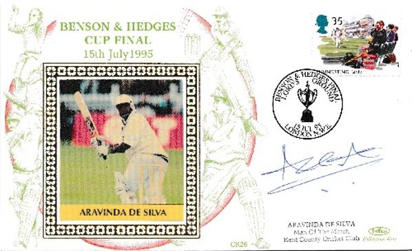 Aravinda de silva autograph signed kent cricket memorabilia fdc 1995 benson and hedges final man of the match lords sri lanka