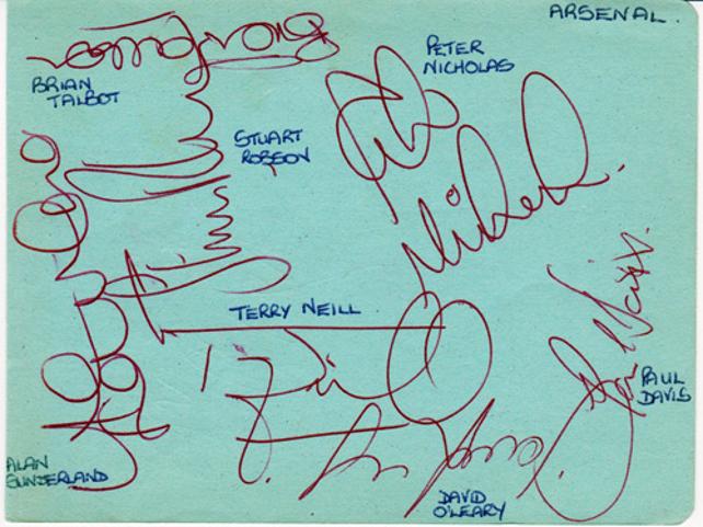 Arsenal FC signed autograph album page