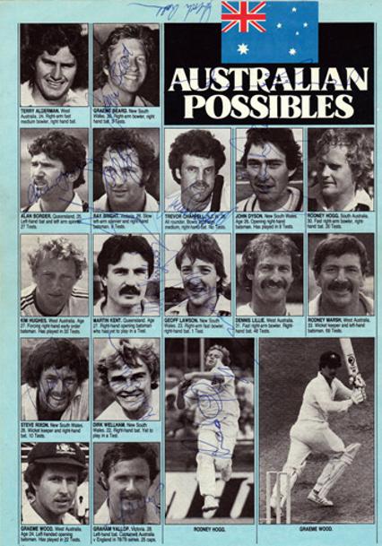 Australia-Cricket-Possibles-Ashes-signed-mag-page memorabilia