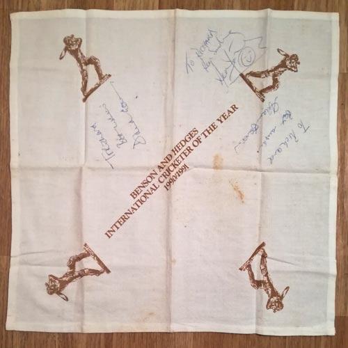 Australia-cricket-memorabilia-1990-91-Benson-Hedges-International-Cricketer-of-the-year-cloth-signed-Allan-Border-Dean-Jones-autograph