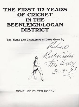 Australia-cricket-memorabilia-dennis-Lillee-autograph-richard-hadlee-signed-117-years-beenleigh-Logan-district-book-Ted-Hobdy-author
