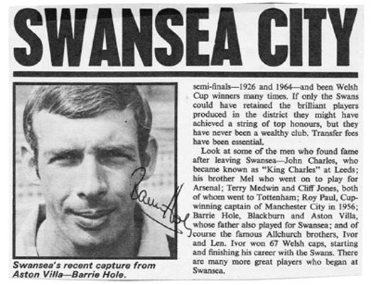 Barrie-Hole-autograph-signed-Swansea-City-FC-football-memorabilia-signature-the-swans-aston-villa