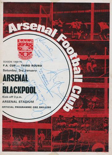 Blackpool-Football-memorabilia-signed-FA-Cup-programme-Jimmy-Armfield-autograph-Les-Shannon-Alan-Suddick-1970-Arsenal-Highbury-third round-fc-tangerines