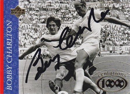 Bobby Charlton memorabilia Man Utd memorabilia England football memorabilia signed Upper Deck Centurions trading card stats biography