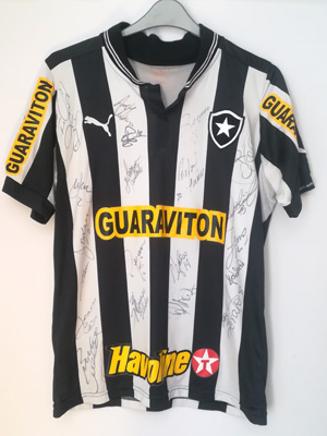 Botafogo-football-memorabilia-signed-soccer-shirt-brazil-brasil-guarvision-havoline-sponsor-black-and-white-stripes-lone-star-de-Futebol-e-Regatas-Campeonato-Carioca-Rio
