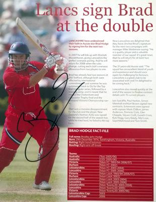 Brad-Hodge-autograph-signed-lancashire-cricket-memorabilia-lancs-ccc-australia-spin-magazine-2006-bradley-signature