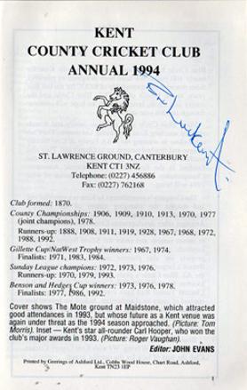 Brian-Luckhurst-autograph-signed-kent-cricket-memorabilia-1994-club-annual-yearbook-kccc-president-boot-boy-batsman-england-test-match-opener-signature