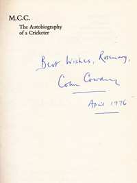 COLIN-COWDREY-autograph-signed-autobiography-of-a-cricketer-kent-cricket-memorabilia-england-MCC-signature-1976