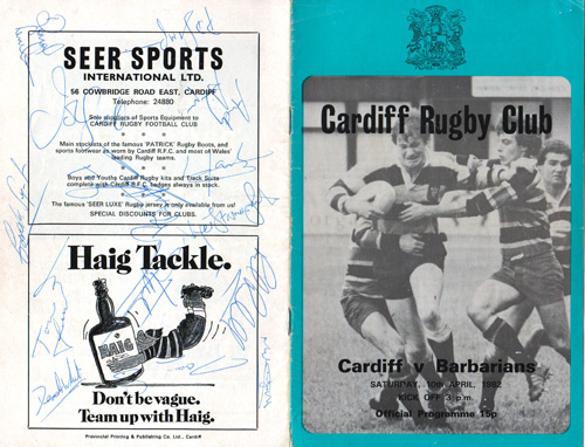 Cardiff-rugby-memorabilia-barbarians-programme-april-1982-barry-john-autograph-bleddyn-williams-tom-david-signature-nigel-starmer-smith-john-scott-wales-baa-baas