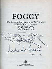 Carl-Fogarty-memorabilia-signed-autobiography-Foggy-Michaela-Fogarty-autograph-wife-Superbikes-Carl-Fogarty-autograph-book-signature-motorcycle-memorabilia-first-edition