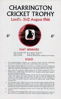 Charrington Cricket Trophy Lords August 1966 one wicket contest competition fred titmus programme rules tournament signed peter parfitt memorabilia autograph