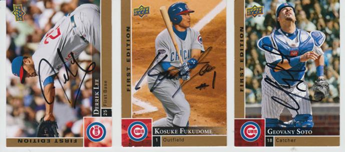 Chicago-Cubs-baseball-memorabilia-Kosuke-Fukodome-autograph-Geovany-Soto-signature-Derrek-Lee-signed-upper-deck-first-edition-trading-cards-mlb