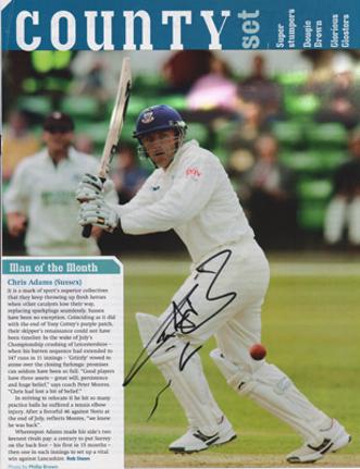 Chris-Adams-autograph-signed-Sussex-Cricket-memorabilia-ccc-grizzly-captain-england-man-of-the-month-batting