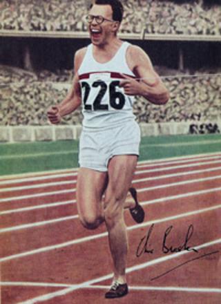Sir CHRIS BRASHER 1956 Olympic 3000m steeplechase gold medal signed picture.