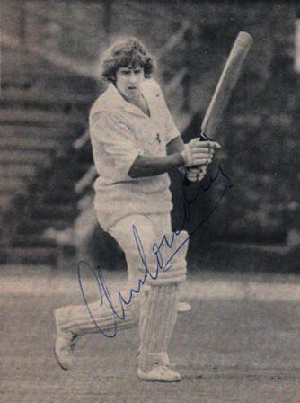 Chris-Cowdrey-autograph-signed-Kent-cricket-memorabilia-newspaper-picture-KCCC-England-captain-1980s-young-long-hair-christopher