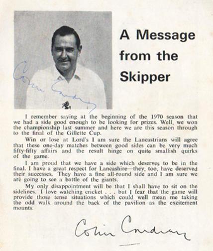 Colin-Cowdrey-autograph-Kent-cricket-memorabilia-1971-Gillette-Cup-Final-souvenir-programme-lancashire-ccc-lords-sept-kccc-cover-sir-lord-mcc-signature