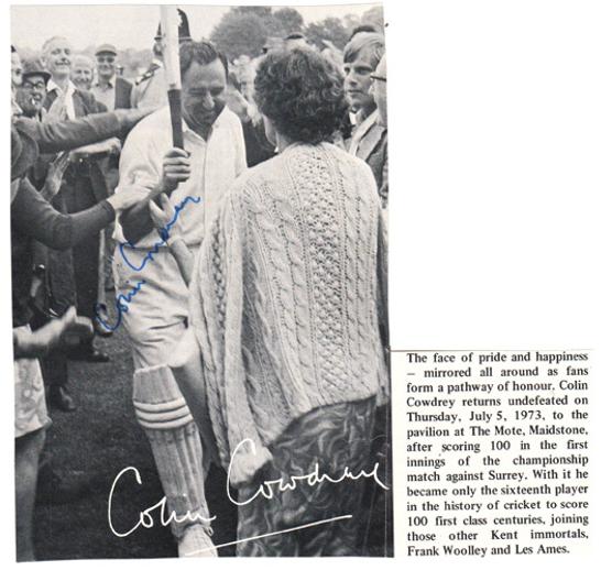 Colin-Cowdrey-autograph-signed-Kent-cricket-memorabilia-Sir-Lord-signature-one-hundred-100s-celebration-KCCC-The-Mote-Maidstone-cricket-week-1973
