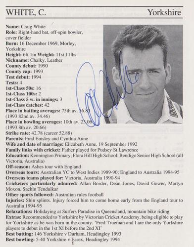 Craig-White-autograph-signed-yorkshire-cricket-memorabilia-yorks-ccc-England-all-rounder-batsman-australia-whos-who-signature