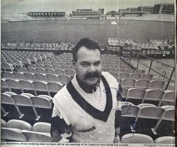 DAV-WHATMORE-memorabilia-Dav-Whatmore-autograph-signed-Sri-Lanka-cricket-memorabilia-newspaper-pic-Lancs-CCC