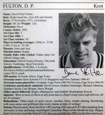 DAVID FULTON memorabilia Kent cricket memorabilia signed player biopic autograph