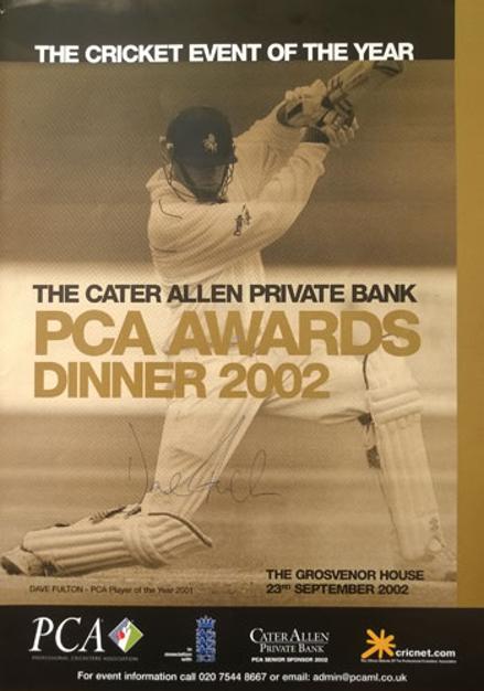 DAVID FULTON memorabilia signed Kent cricket memorabilia PCA Player of Season autograph Spitfires